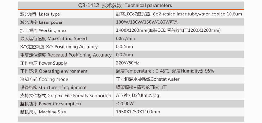 Q3-1412激光雕刻切割机参数